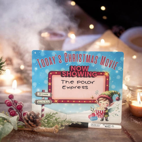 Christmas Movie Board, aluminium wipe clean, Elf Design, Elf Arrival Gift, Elf Ideas