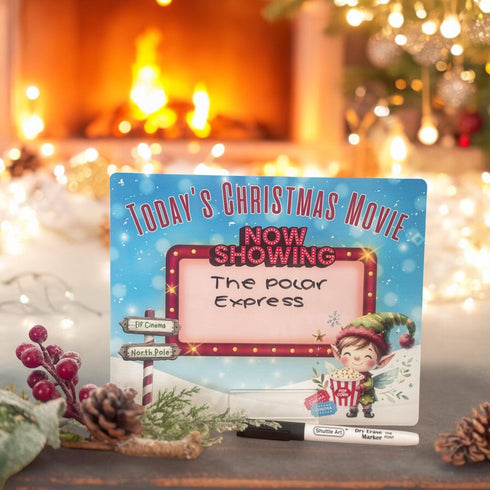 Christmas Movie Board, aluminium wipe clean, Elf Design, Elf Arrival Gift, Elf Ideas