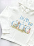 Lightweight long sleeved t-shirt with hood - First Birthday Classic Blue Rabbit, I am ONE, personalised cotton jersey top
