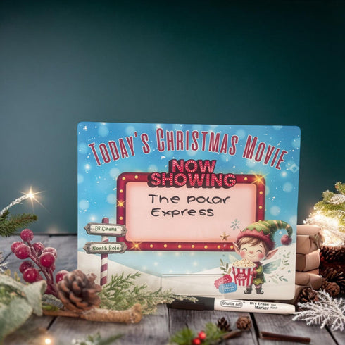 Christmas Movie Board, aluminium wipe clean, Elf Design, Elf Arrival Gift, Elf Ideas