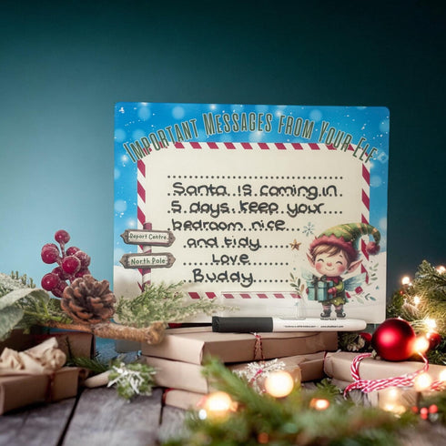 Christmas Elf memo Board, aluminium wipe clean, Elf Design, Elf Arrival Gift, Elf Ideas