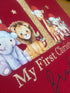 Personalised Red Christmas Sack with Drawstring - Babies First Christmas, Safari Animals theme, Customised Festive Gift Bag 40x50cm