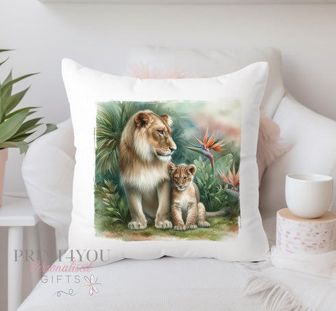 Personalised Safari Animals Cushion Cover | Super Soft and Fully Washable | Perfect Gift | Rhino, Elephant, Lion or Cheetah