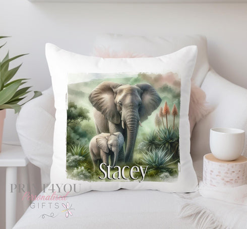 Personalised Safari Animals Cushion Cover | Super Soft and Fully Washable | Perfect Gift | Rhino, Elephant, Lion or Cheetah