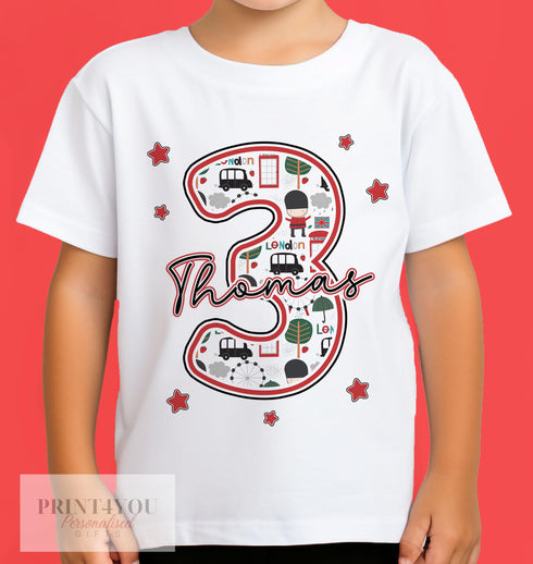 Personalised London Number Birthday T-Shirt, Any Age, Cotton White Top, any number any age