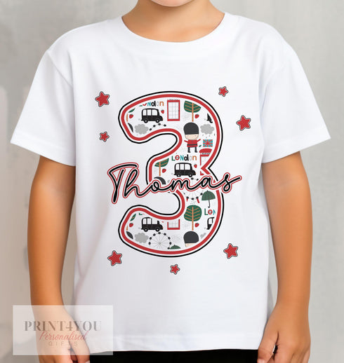 Personalised London Number Birthday T-Shirt, Any Age, Cotton White Top, any number any age