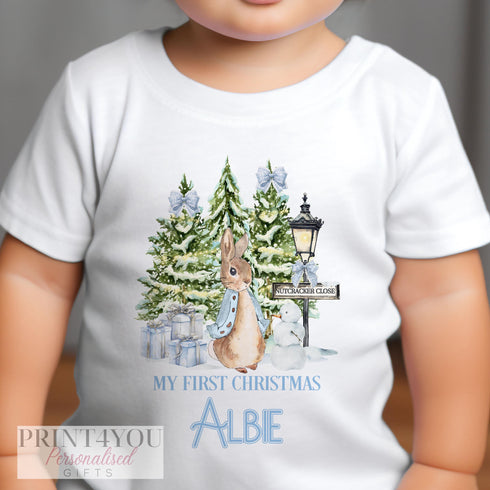 Personalised Babies First Christmas Sleepsuit, Peter Rabbit, Babys 1st Xmas Bib, Gift for baby, Pyjamas, Baby Boys First Christmas Outfit