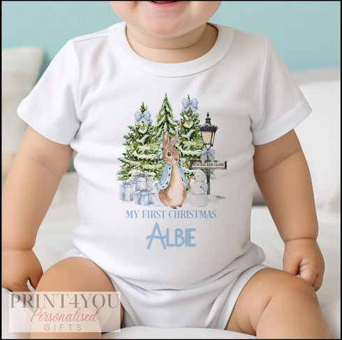 Personalised Babies First Christmas Sleepsuit, Peter Rabbit, Babys 1st Xmas Bib, Gift for baby, Pyjamas, Baby Boys First Christmas Outfit