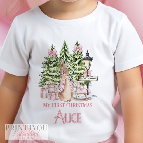 Personalised Babies First Christmas Sleepsuit, Peter Rabbit, Babys 1st Xmas Bib, Gift for baby, Pyjamas, Baby Girls First Christmas Outfit