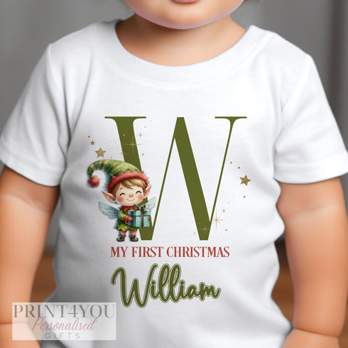 Personalised Babies First Christmas Sleepsuit, Elf Alphabet, Babys 1st Xmas Bib, Gift for baby, Pyjamas, Baby Boys First Christmas Outfit