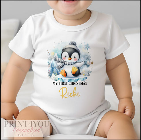 Personalised Babies First Christmas Sleepsuit, Penguin, Babys 1st Xmas Bib, Gift for baby, Pyjamas, Baby Boys First Christmas Outfit
