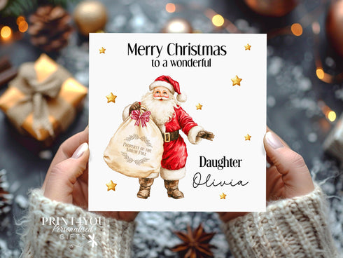 Personalised Christmas Card, Santa and Sack, Card for Daughter, Sister, Niece, Nephew, Grandaughter, Son, Cousin, Brother, Nephew, Grandson