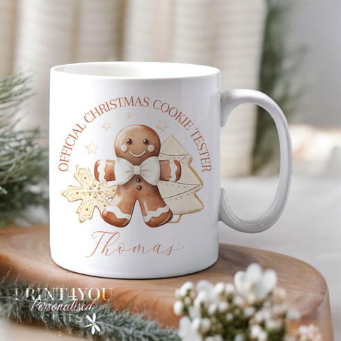 Christmas Gingerbread man Personalised Mug, Gift For Mum, Gift for Him, stocking filler gift, Official Christmas Cookie Tester