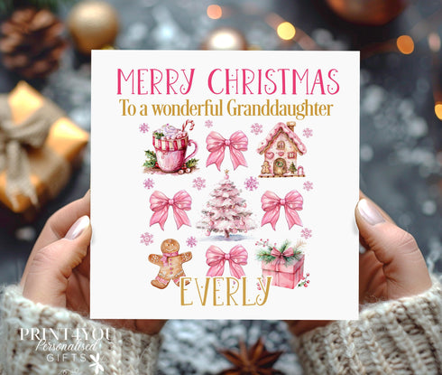 Personalised Christmas Card, Pink Xmas Mix, Card for Daughter, Sister, Niece, Granddaughter, Cousin, Best Friend, Mum, Nan, Neighbour
