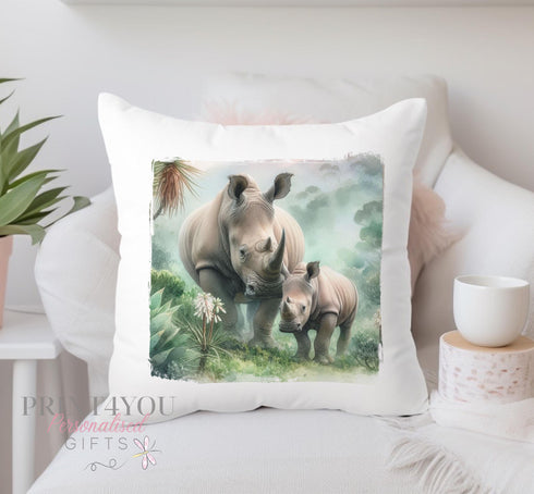Personalised Safari Animals Cushion Cover | Super Soft and Fully Washable | Perfect Gift | Rhino, Elephant, Lion or Cheetah