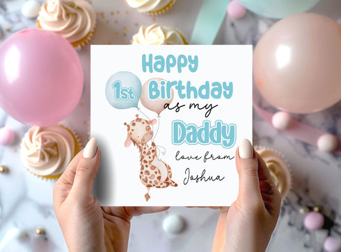 Personalised First Birthday as My Daddy Birthday Card, First Birthday Card, 6x6" White Square, Card From baby, Card for Dad, Uncle, Brother