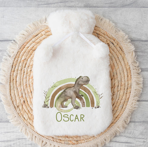 Personalised Hot Water Bottle, Christmas Gift Ideas, Dinosaur Rainbow