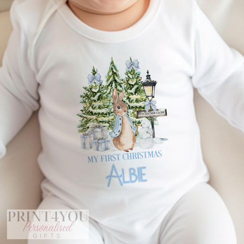 Personalised Babies First Christmas Sleepsuit, Peter Rabbit, Babys 1st Xmas Bib, Gift for baby, Pyjamas, Baby Boys First Christmas Outfit