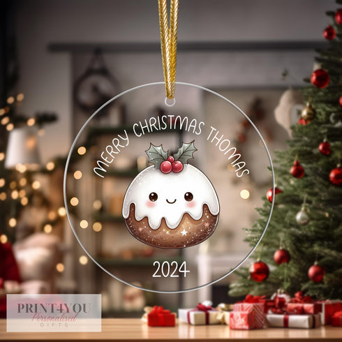 Personalised Christmas Tree Decoration, Christmas Pudding, Christmas Bauble, UV Printed Acrylic