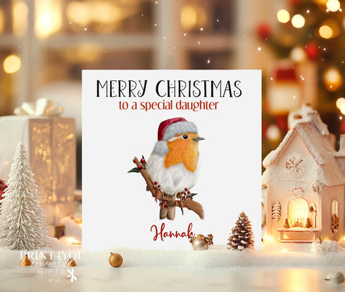 Personalised Christmas Card, Festive Robin, Card for Daughter, Sister, Niece, Nephew, Granddaughter, Son, Cousin, Brother, Nephew, Grandson