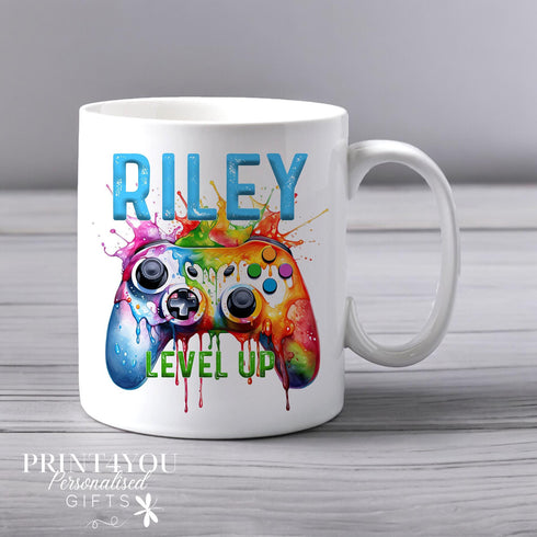Colourful Gaming Gamer Controller Personalised White Mug, Splash Colour Controller Gift