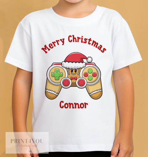 Personalised Children's Gaming Christmas T-Shirt - Xmas Controller Boys Design, Gingerbread man, Snowman, Santa, Reindeer, Elf (Copy)