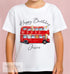 Personalised Red London Bus T-Shirt for Kids, Bus with Safari Animals, White Cotton Custom Name & Birthday Design, DTG Printed - Up to 10yrs