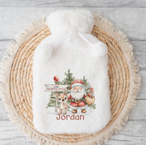 Personalised Hot Water Bottle, Christmas Gift Ideas, Santa and Reindeer