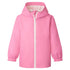 Children's pink hooded raincoat with front zip fastening and pockets, lightweight waterproof jacket for kids.