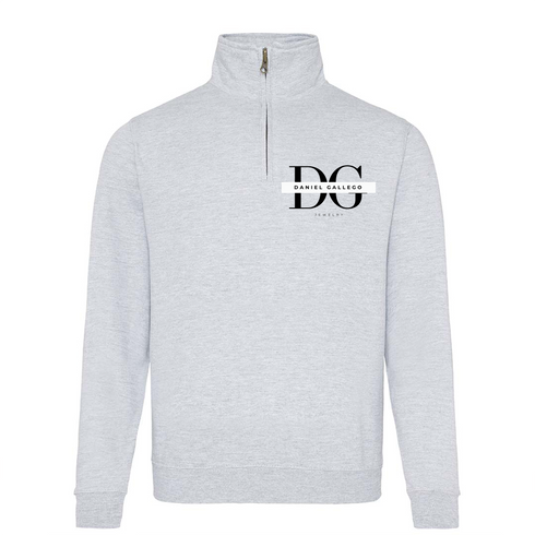 Personalised 3/4 zip hoodie with custom front chest logo in heather grey