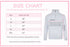 Size guide for personalised 3/4 zip hoodie showing chest measurements