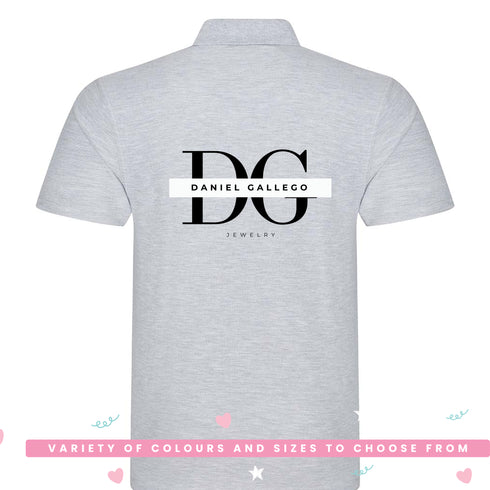 Custom branded polo shirt with large back logo print