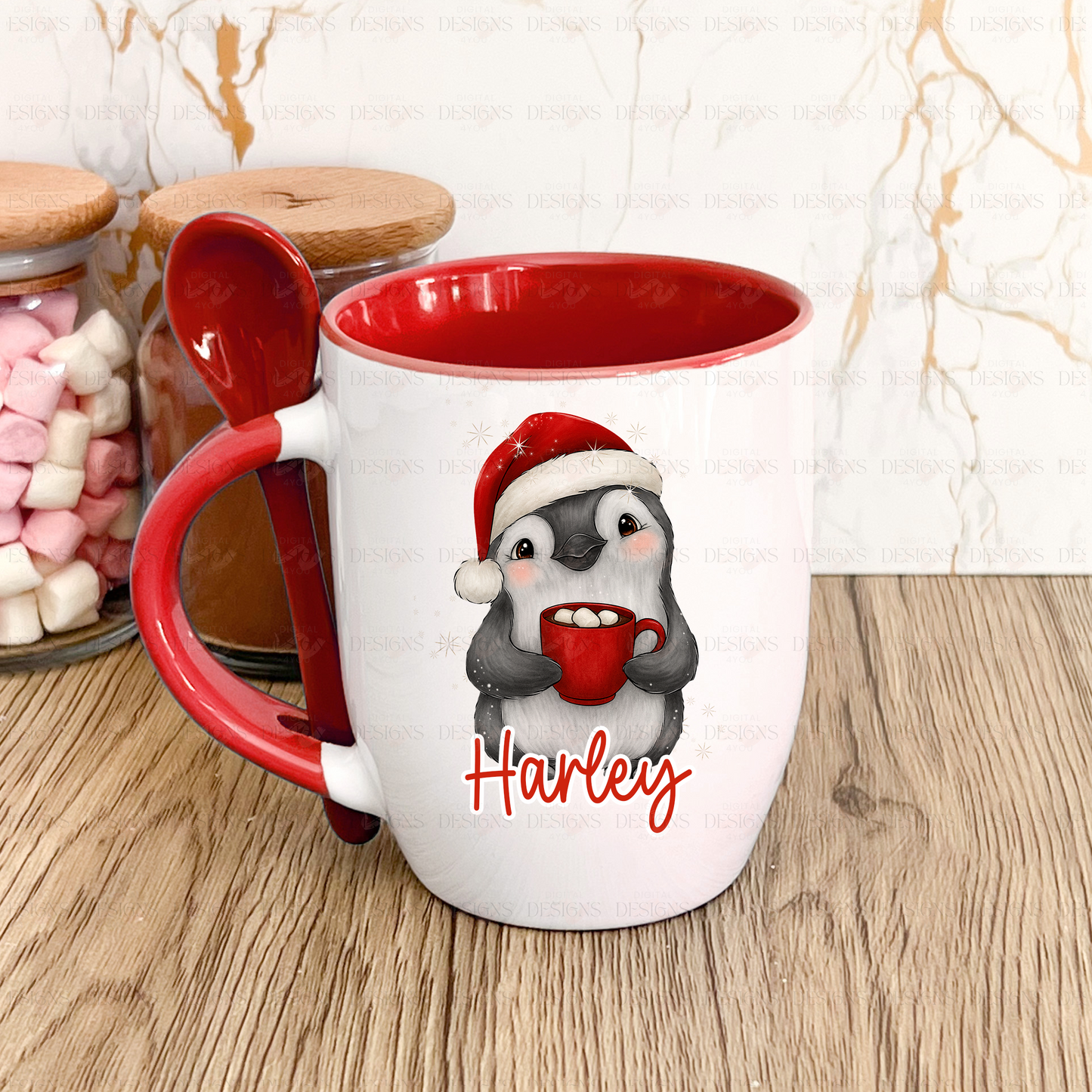 Christmas Penguin PNG – Cute Winter Clipart with Santa Hat & Hot Cocoa