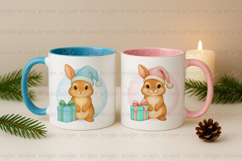Festive Bunny PNG Set – Pink & Blue Gift Bunnies (Exclusive, Only 40 Sets Available)