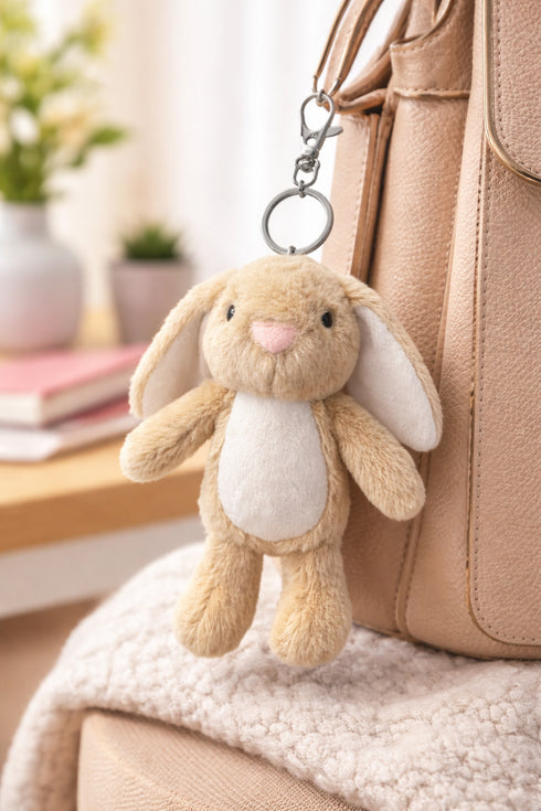 Soft plush bunny keyring included in personalised bunny gift set