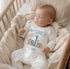 Personalised When I Wake Up I Will Be One Sleepsuit and vest, Blue Safari First Birthday Outfit.