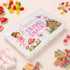 Personalised girls’ travel snack box with a pink fairy, flowers and magical fairy house