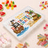 Personalised girls’ travel snack box with a pastel princess castle, carriage and crown
