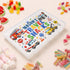 Personalised children’s travel treat box featuring colourful emergency and construction vehicles