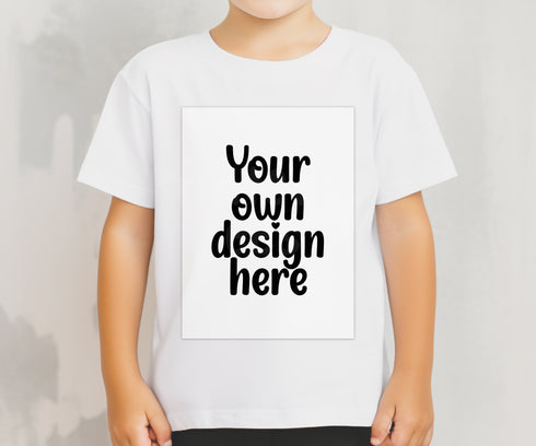 White children’s t-shirt with upload your own design print area displayed