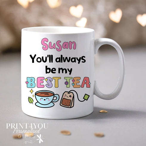 Personalised Bestie Mug - "Best-Tea" Friend-Themed Ceramic Cup - Custom Name Gift for Her