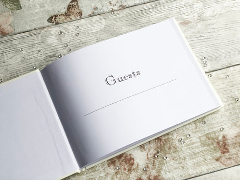 Personalised Luxury Padded Guest Book with UV Printed Grey Rainbow and Safari Animals | New Baby Keepsake