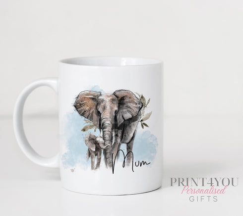 Personalised (any name) Elephant and baby White mug (full size) - Perfect for Mothers Day, Birthdays, New Mum Gift