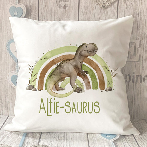Dinosaur Children's name-saurus Cushion | Green T-rex Dinosaur Pillow | Personalised Children's Pillow Gift