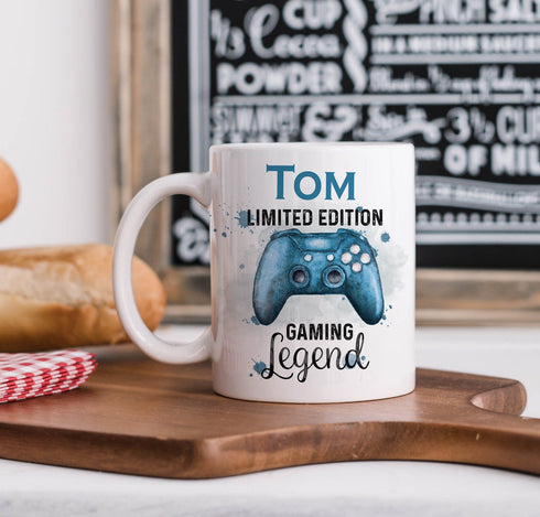 Blue Gaming Gamer Controller, Personalised Gift Mug, Limited edition Design Controller