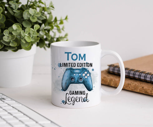 Blue Gaming Gamer Controller, Personalised Gift Mug, Limited edition Design Controller