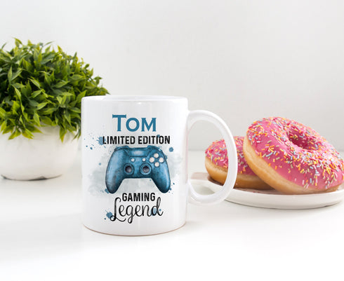Blue Gaming Gamer Controller, Personalised Gift Mug, Limited edition Design Controller