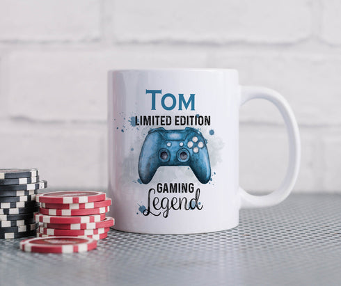 Blue Gaming Gamer Controller, Personalised Gift Mug, Limited edition Design Controller