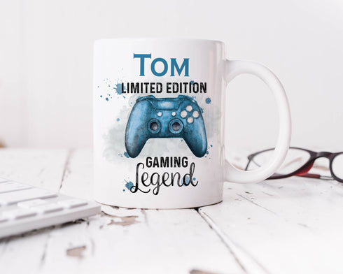 Blue Gaming Gamer Controller, Personalised Gift Mug, Limited edition Design Controller