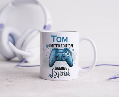 Blue Gaming Gamer Controller, Personalised Gift Mug, Limited edition Design Controller
